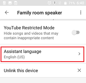 Assistant Language Alternativ i Google Home App