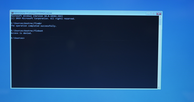 bootrec-fixboot-access-avslås - bootmgr saknas windows 10