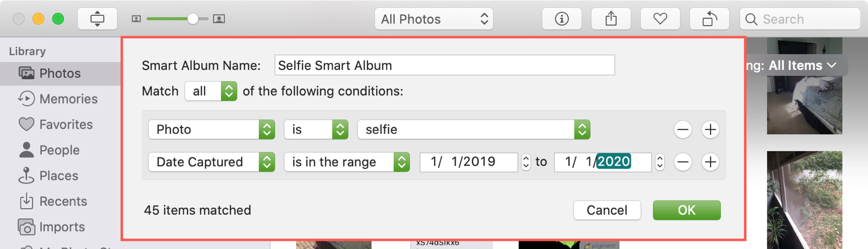 Lägg till skick Smart Album i Photos Mac