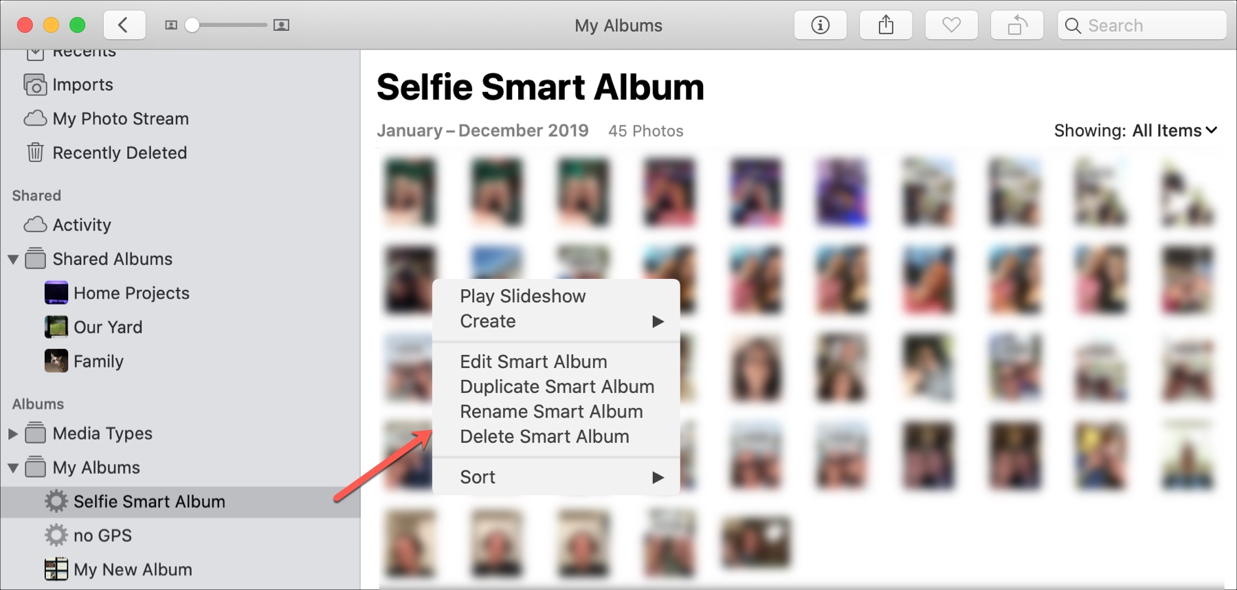 Redigera Smart Album i Photos Mac