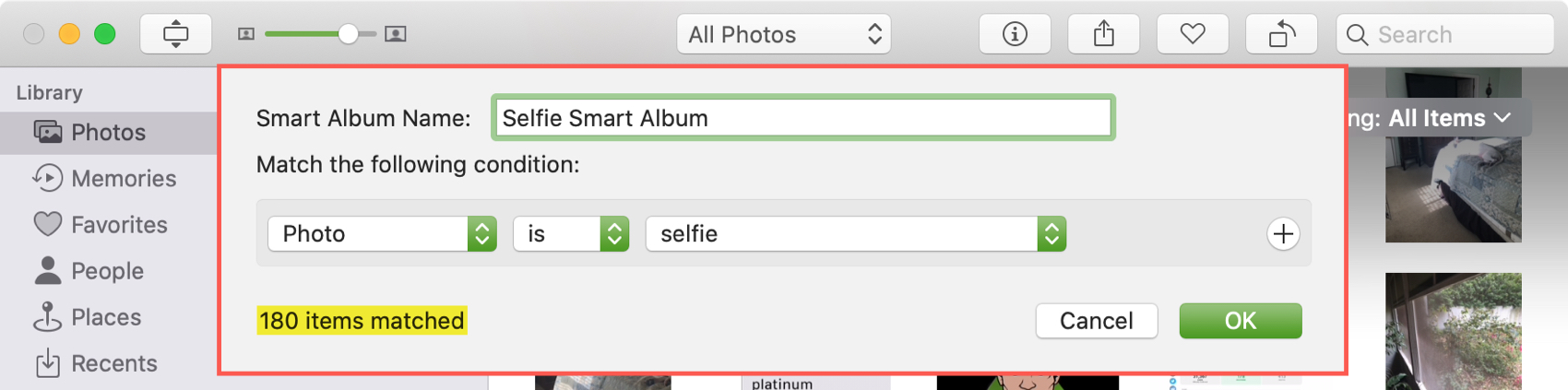 Skapa smart album i Photos Mac