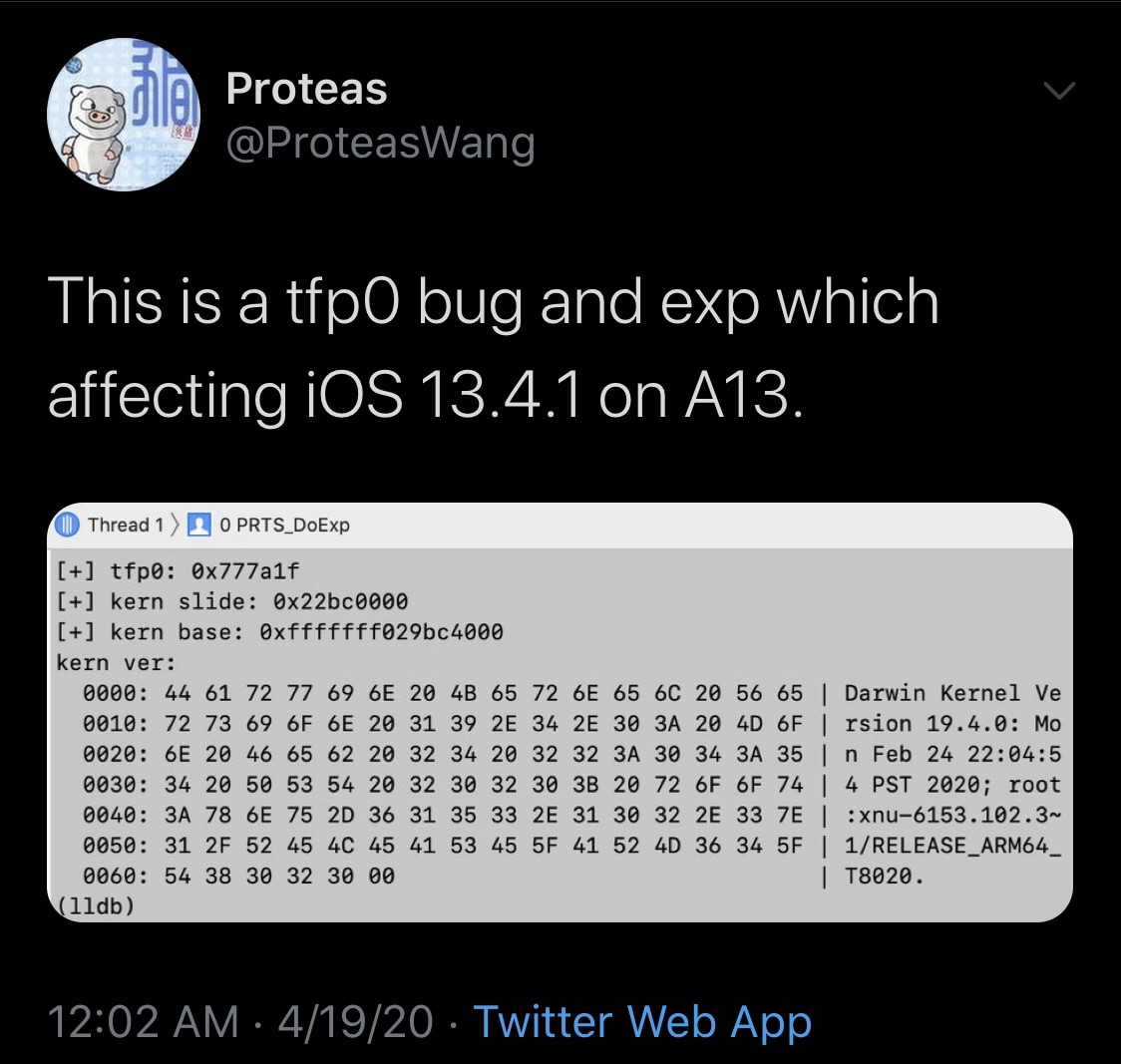 Säkerhetsforskare uppnår tfp0-exploatering på A13-enheten som kör iOS 13.4.1 2