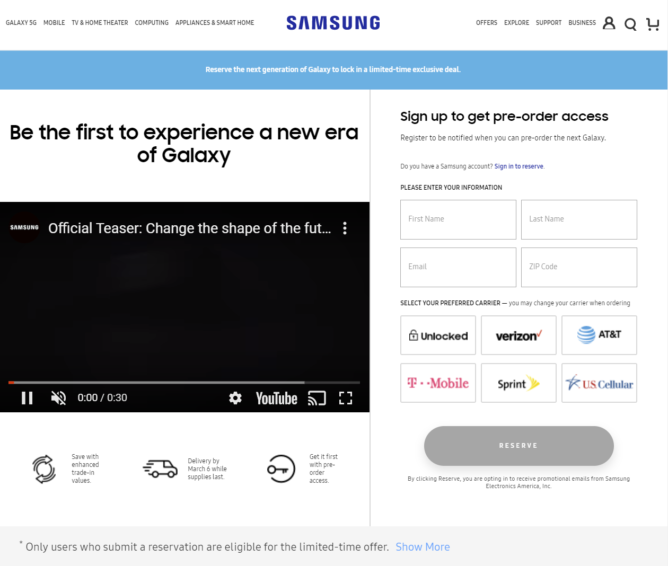 De Galaxy S20 kommer att släppas den 6 mars, nu bokas live på Samsungs webbplats 1