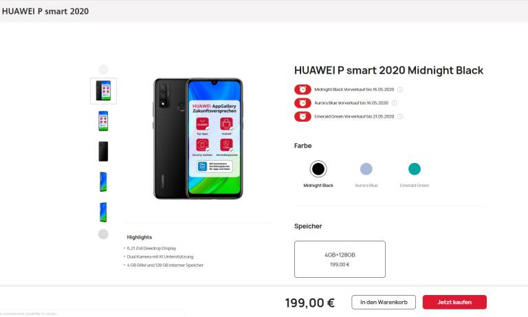 Huawei P Smart 2020 är också officiell i Europa, med Googles tjänster och en kostnad på 199 euro 1