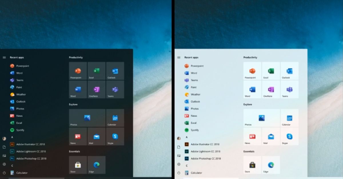Microsoft brinca de novo Windows 10 Menu Iniciar que enfatiza o Live Tiles