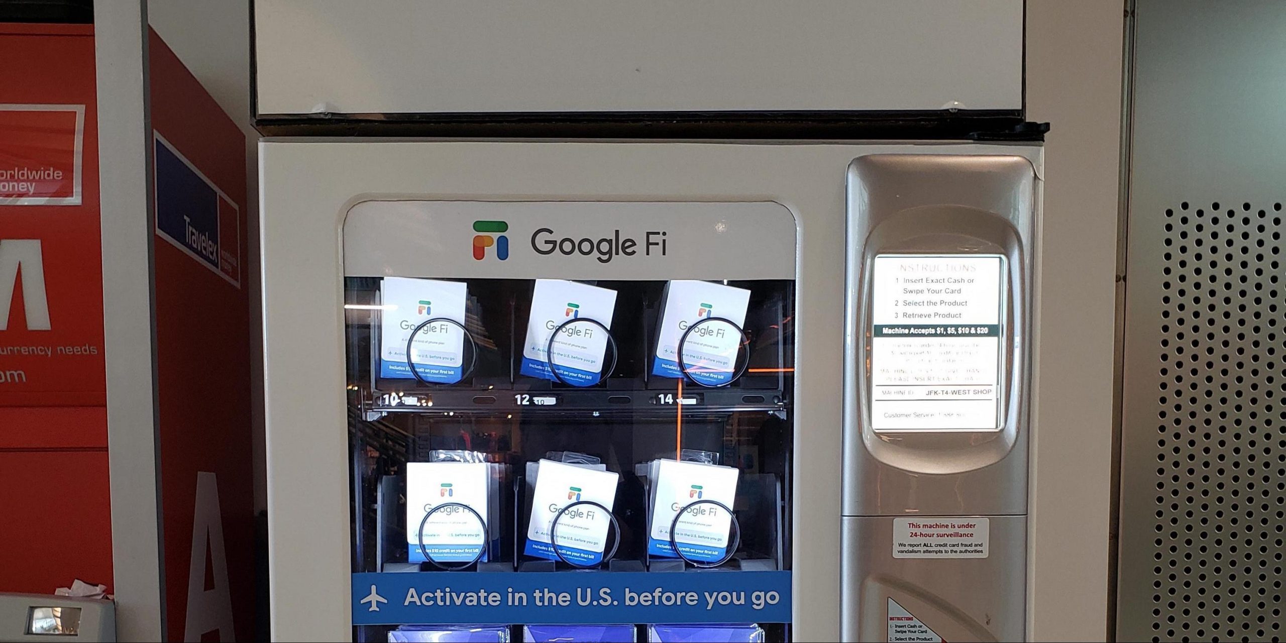 Google Fi corteja viajantes vendendo cartões SIM em máquinas de venda automática em aeroportos