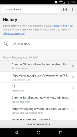 O Chrome 58 para Android permite aplicativos da web em tela cheia, ajustes de histórico e configurações de preenchimento automático