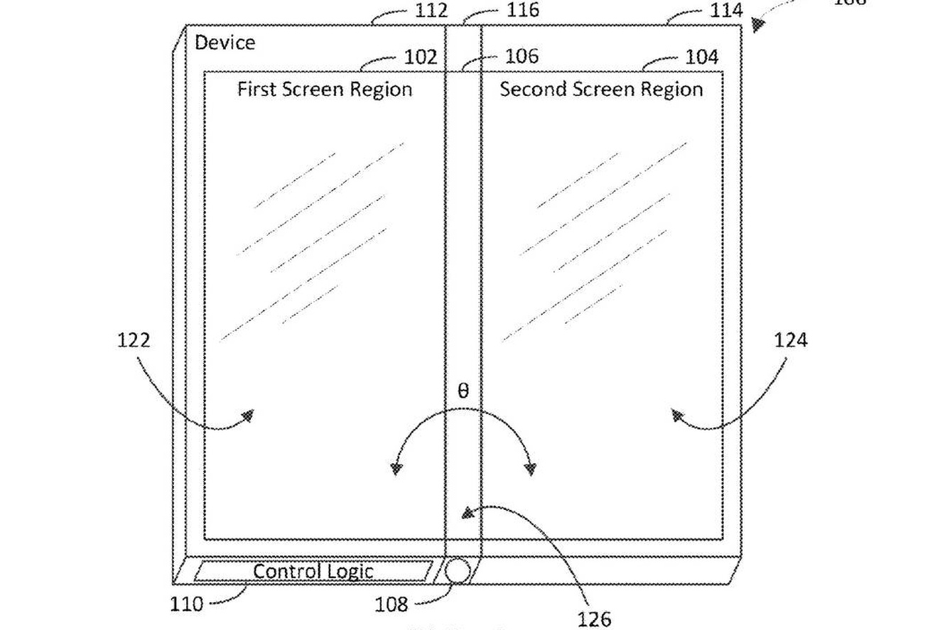 Patente da Microsoft mostra dispositivo de tela dupla com uma tela na dobradiça