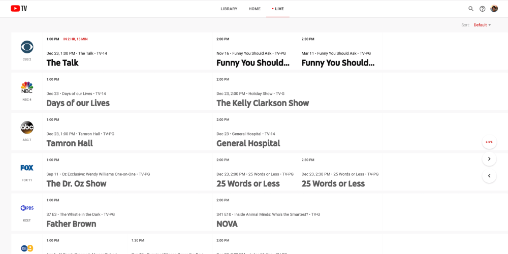 YouTube O redesenho do TV Live Guide mostra programações de uma semana na Web 1